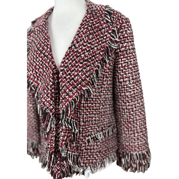 Whitehouse Black Market 14  Red Black Tweed Fringe Jacket Professional Blazer - Picture 5 of 12